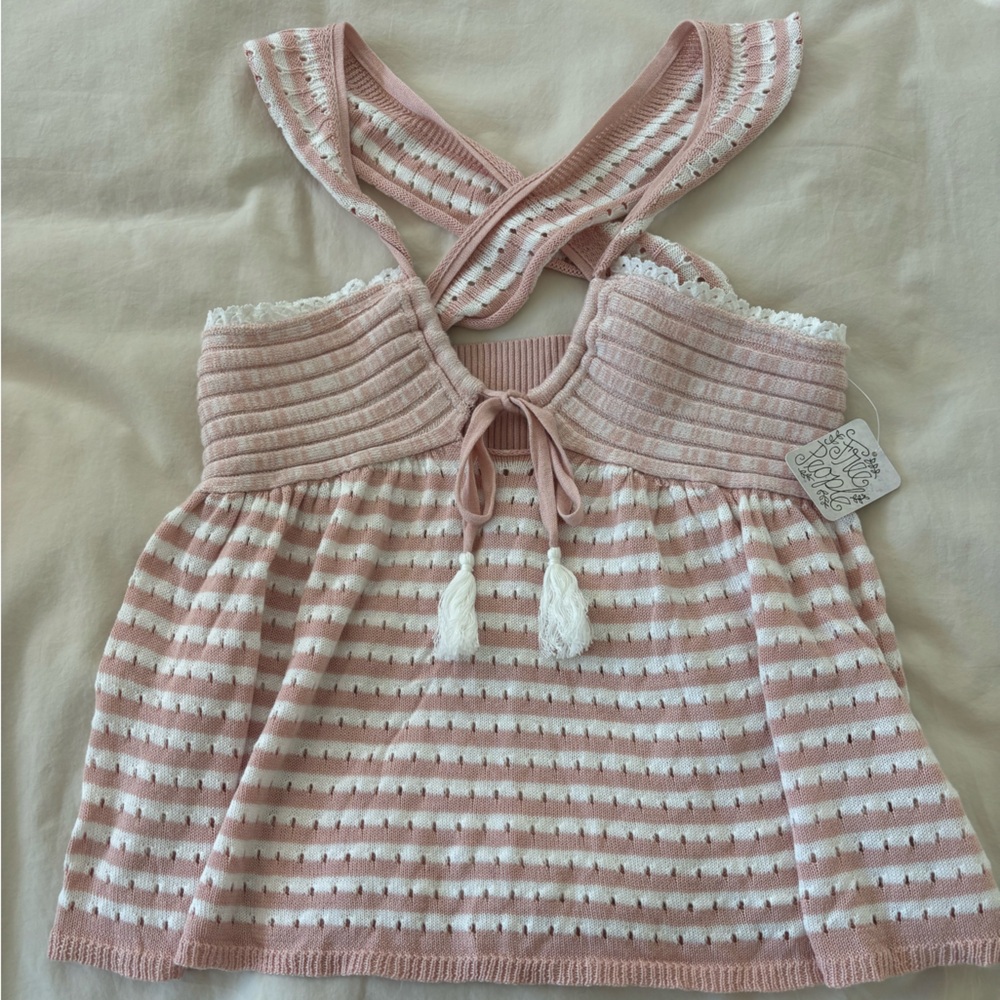 FREE PEOPLE Pink & White Knit Top - Picture 2 of 9